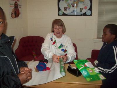Nancy wraps presents

