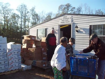 Loading the buggy with food
